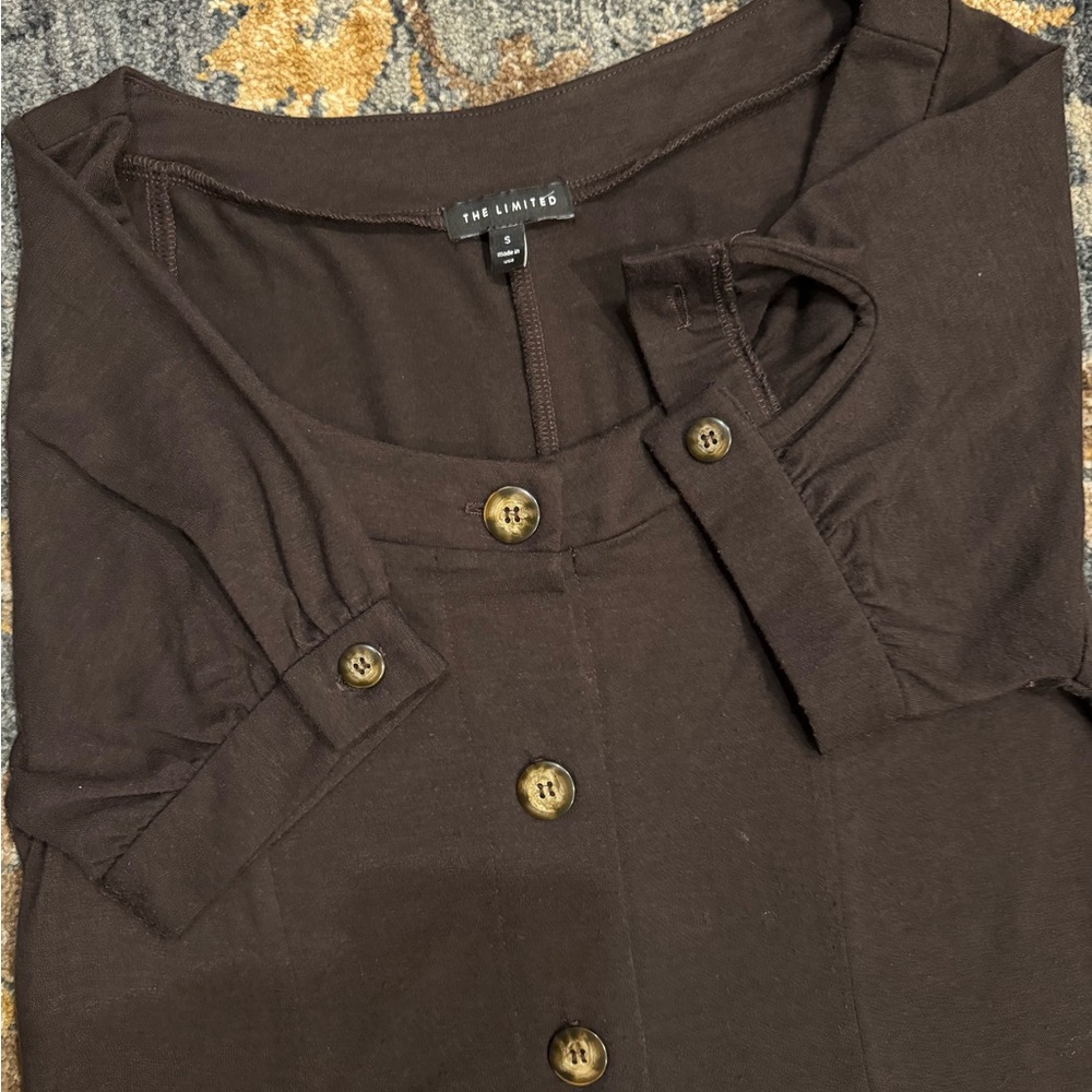 The Limited Dark Brown Midi Dress with Button Detail - Picture 3 of 6